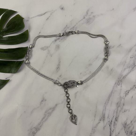 Brighton Vintage Y2k Chain Metal Belt Size L Silver Tone Paisley Heart Swirl - Picture 1 of 7